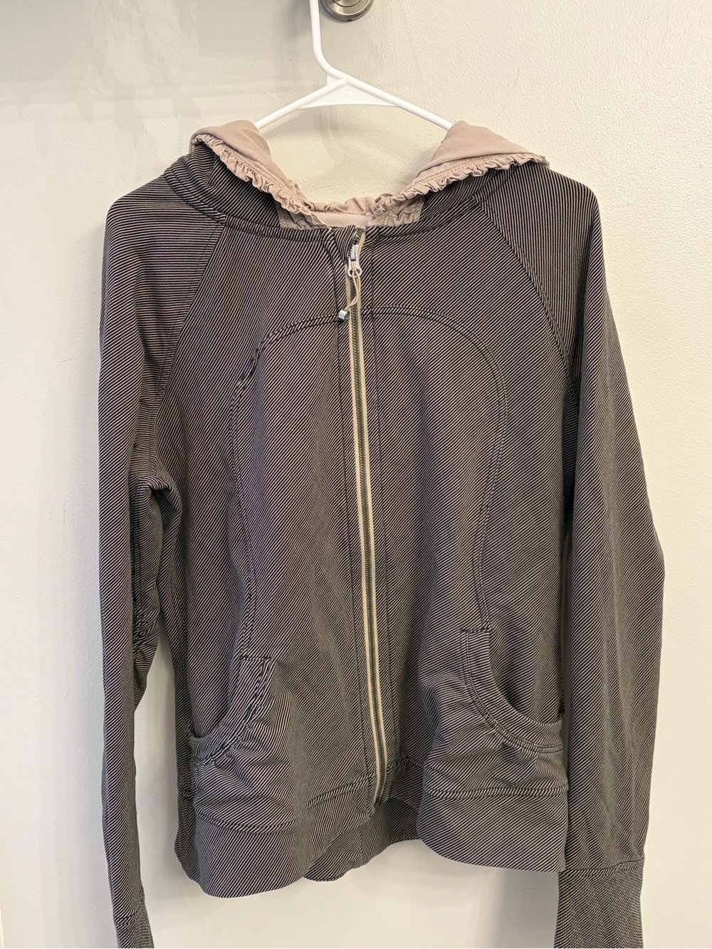 lululemon athletica black brown cream striped zipup hoodie with cream lining 12